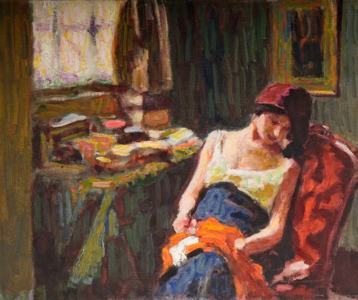 Interno con donna in poltrona